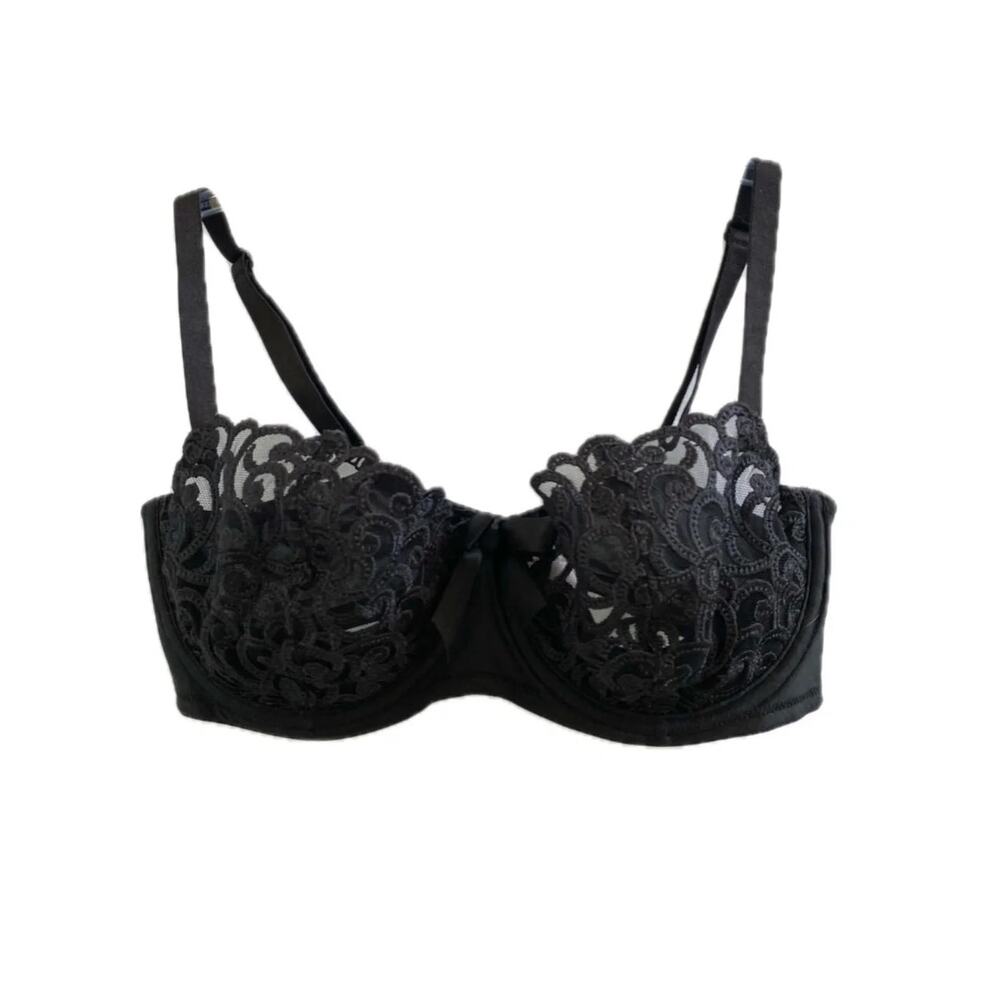 Victoria's Secret Unlined Black Lace Push Up Demi Bra Size 34D
